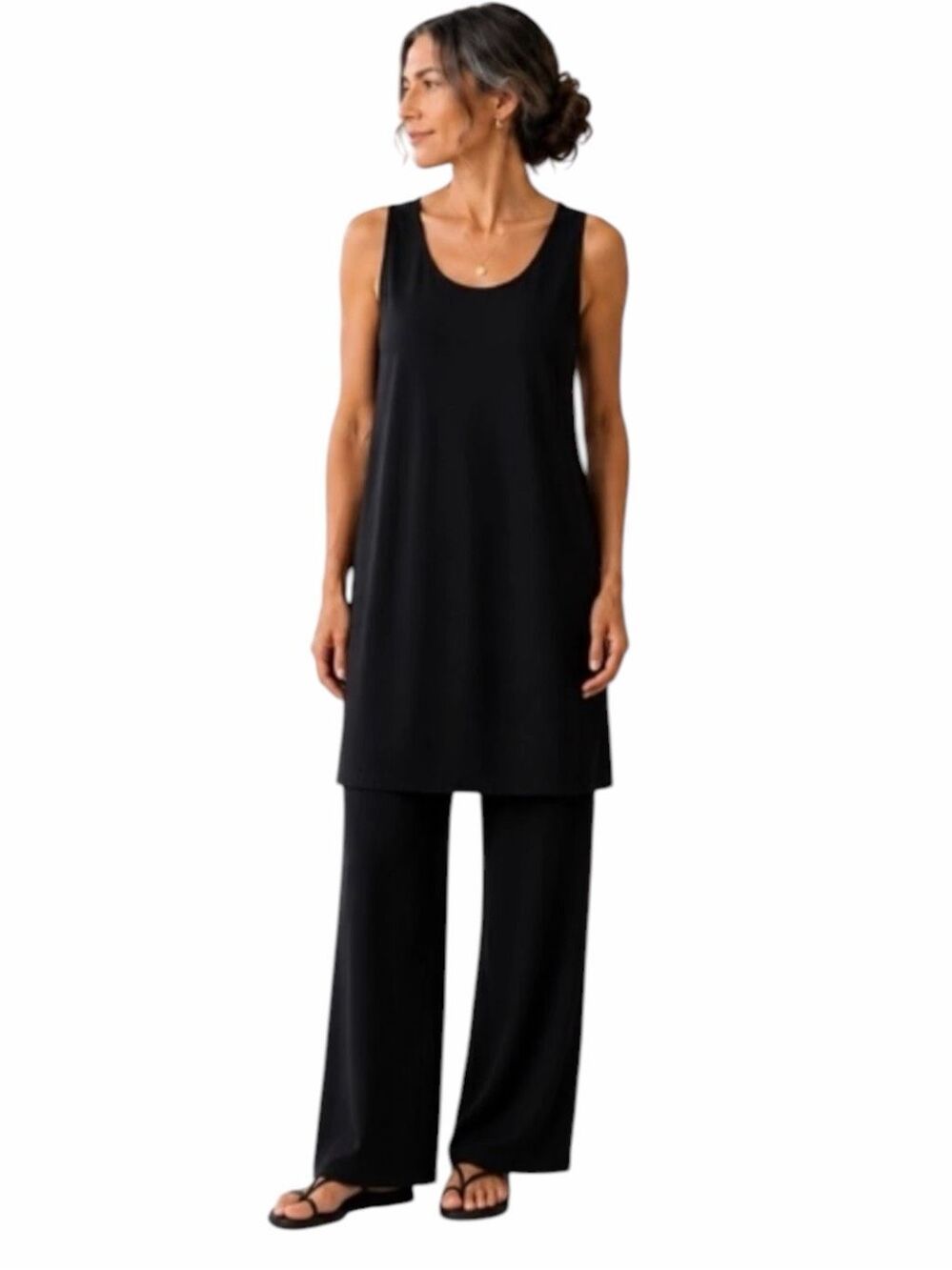 EILEEN FISHER Black Silk Sleeveless Scoop Neck A-Line Tunic Small